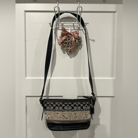 Coach Crossboy black C leather embossed, tan suede,canvas w/adjustable strap - Picture 1 of 12